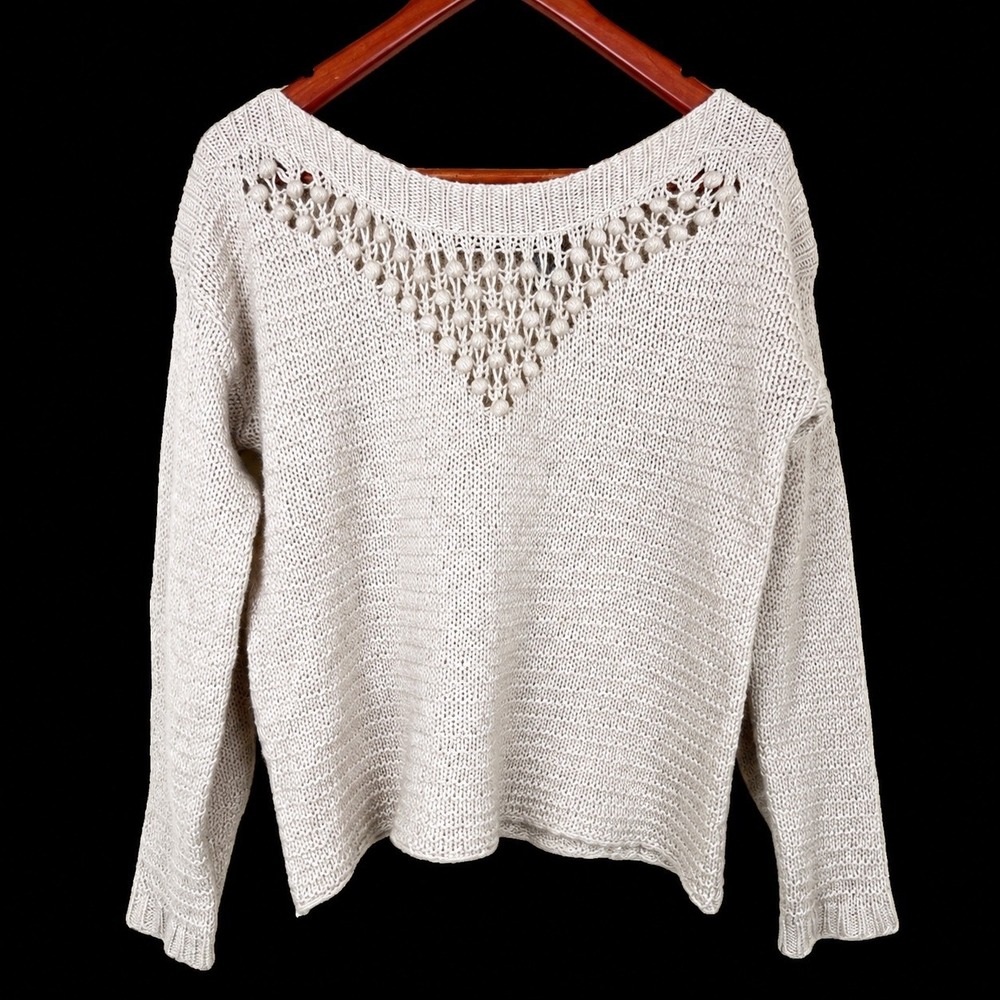 Vtg 90s Moda International Sweater L Wool Coastal Minimalist Knit Cottage Boho